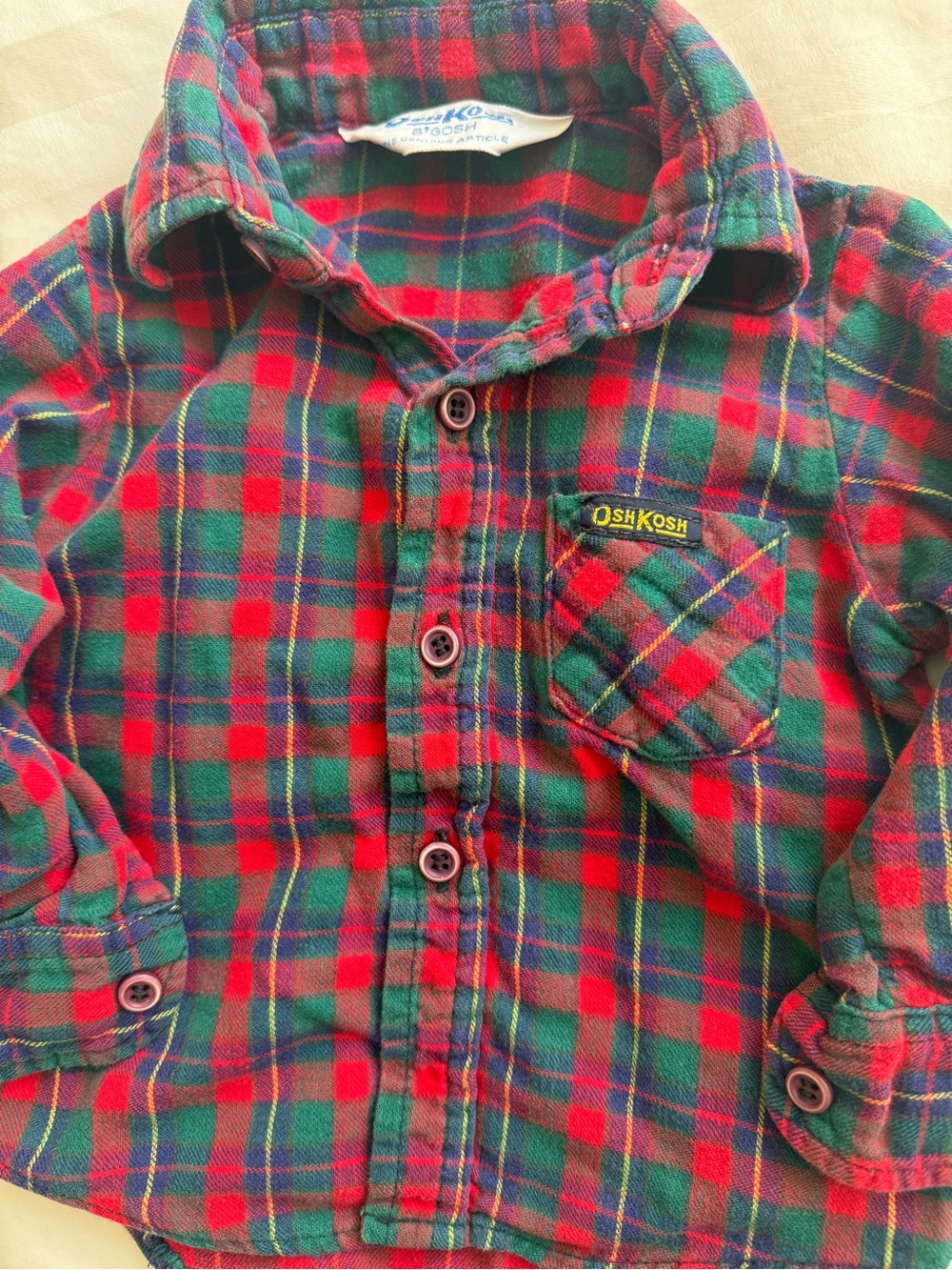 Vintage Oshkosh B’gosh Shirt Button Down 100% Cotton Children's Plaid Flannel